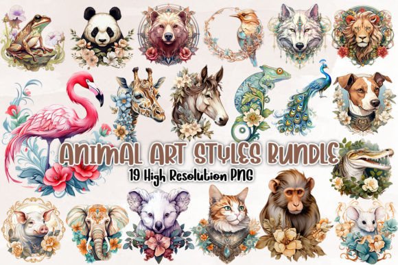 Animal Art Styles Bundles Clipart PNG: Your Creative Toolkit