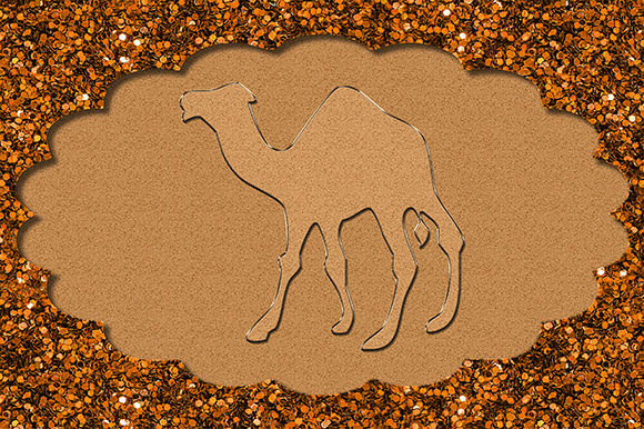 Camel Desert Animal Gold Monogram Frame: Stylish Design Asset