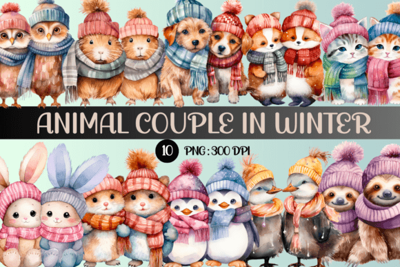 Charming Animal Couple Watercolor PNG Clipart for Projects