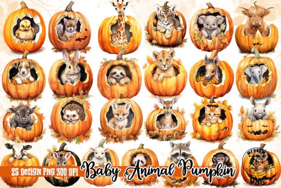 Charming Baby Animal Pumpkin Clipart for Autumn Projects