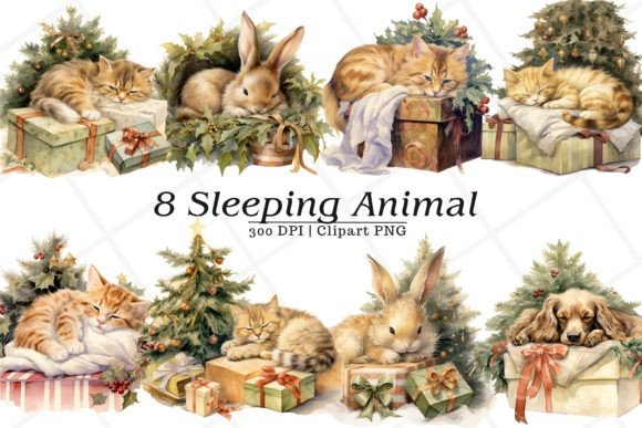 Charming Christmas Sleeping Animal Watercolor Designs