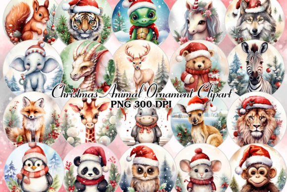 Christmas Animal Ornament Clipart Bundle: 26 PNG Files for Festive Design