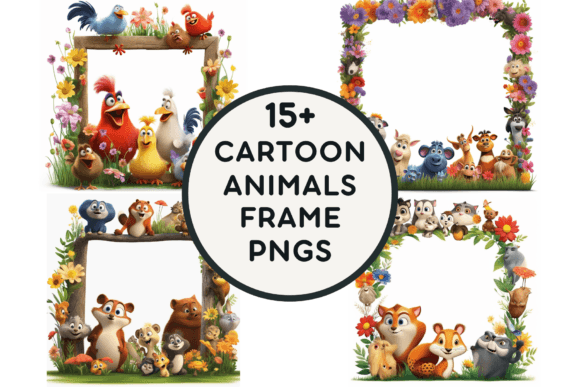 Enchanting Designs: 15 Cartoon Animal Frame PNGs for Creative Projects