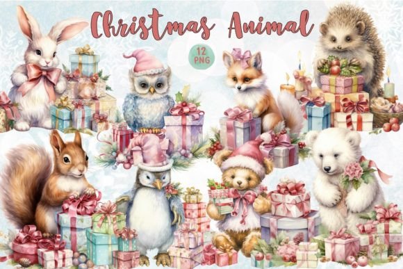 Enchanting Vintage Christmas Animal Watercolor Art