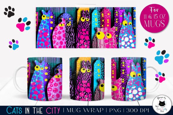 Funny Cat Mug Wrap: Cute Animal Mug PNG for Crafters