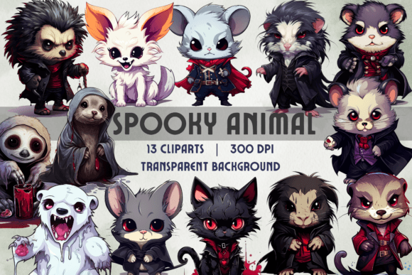 Unleash the Night: Spooky Animal PNG Clipart for Halloween Design